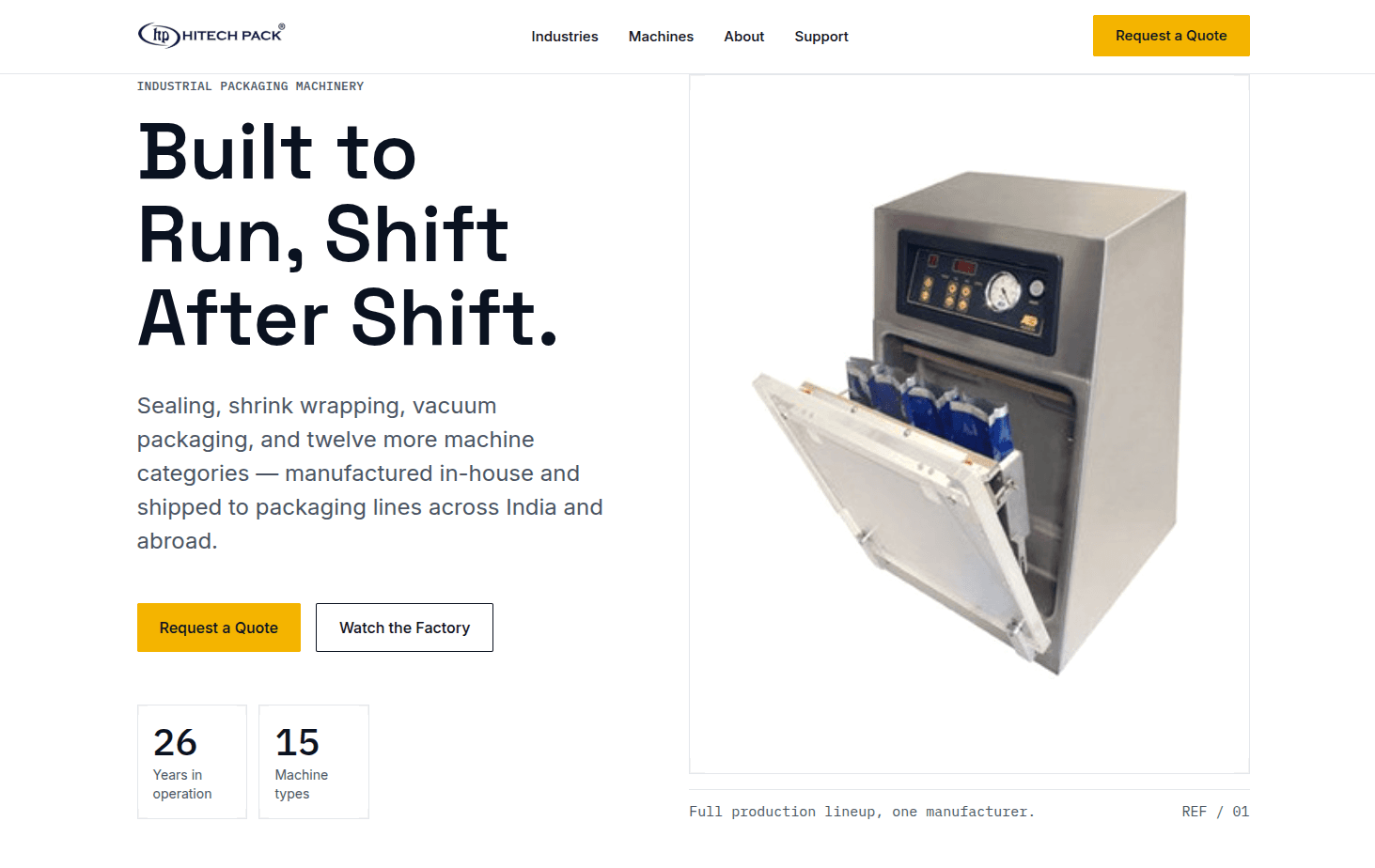 Hi-Tech Pack homepage hero with vacuum packaging machine